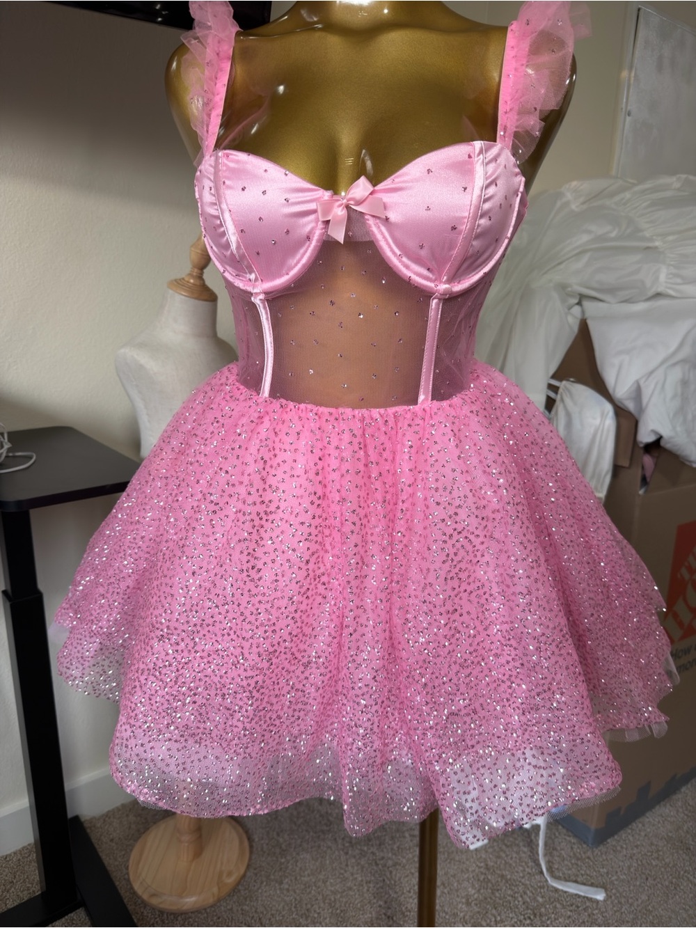 Pink Sparkle Tulle Babydoll Dress
